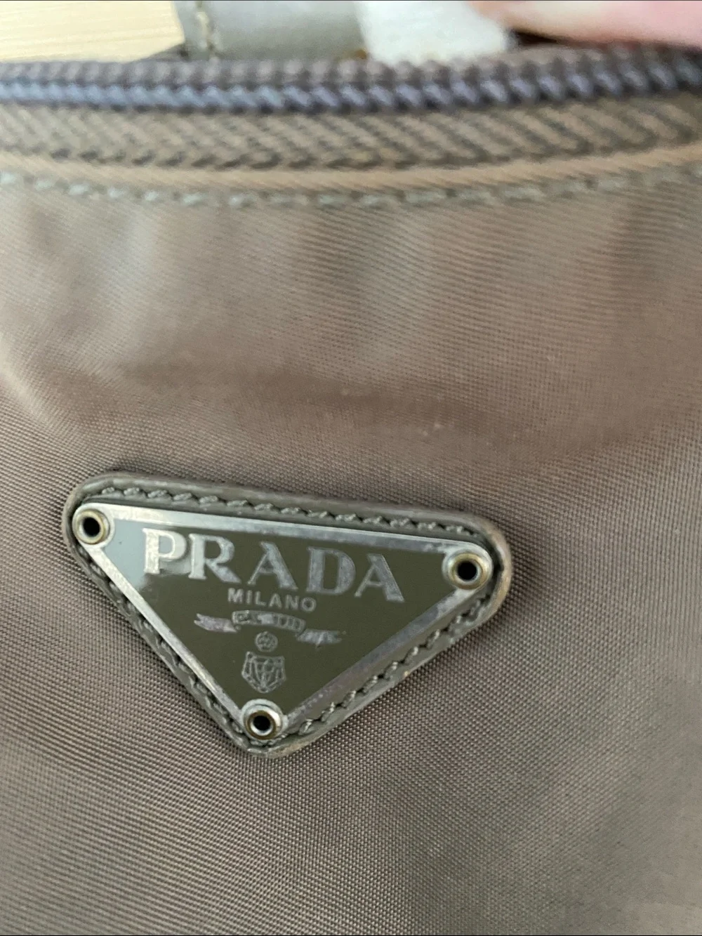 Prada Brown Nylon Toiletry/Cosmetic Pouch with Logo Plaque